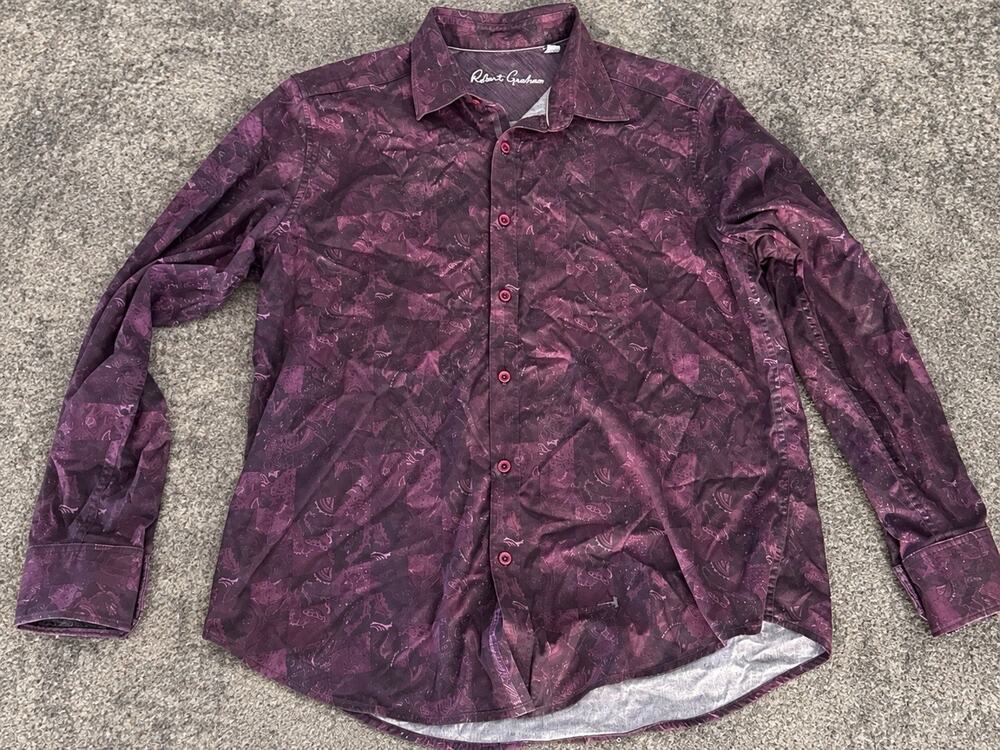 Robert Graham Shirt Men LARGE Purple Geometric Jacquard